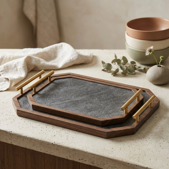 Wooden Tray Set 2 Pcs